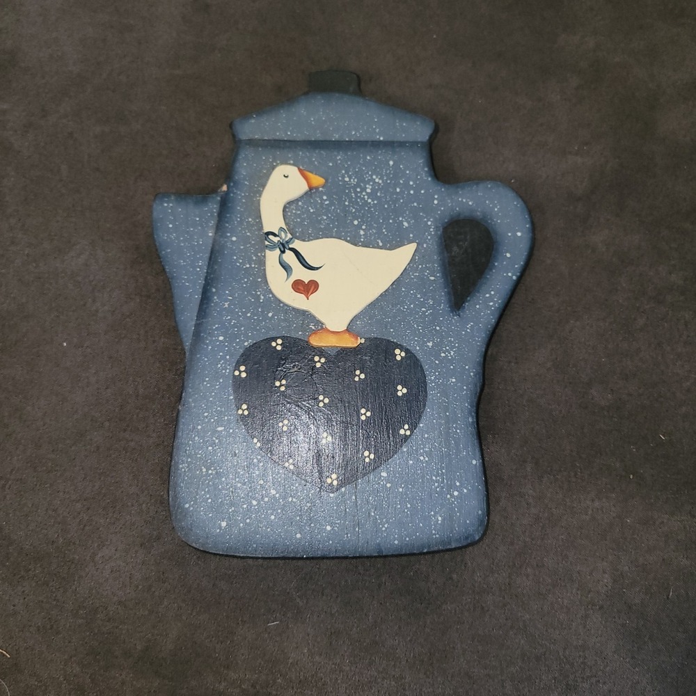 Vintage Folk Art Country Goose Geese Duck Teapot Cottagecore Wall Hanging Plaque